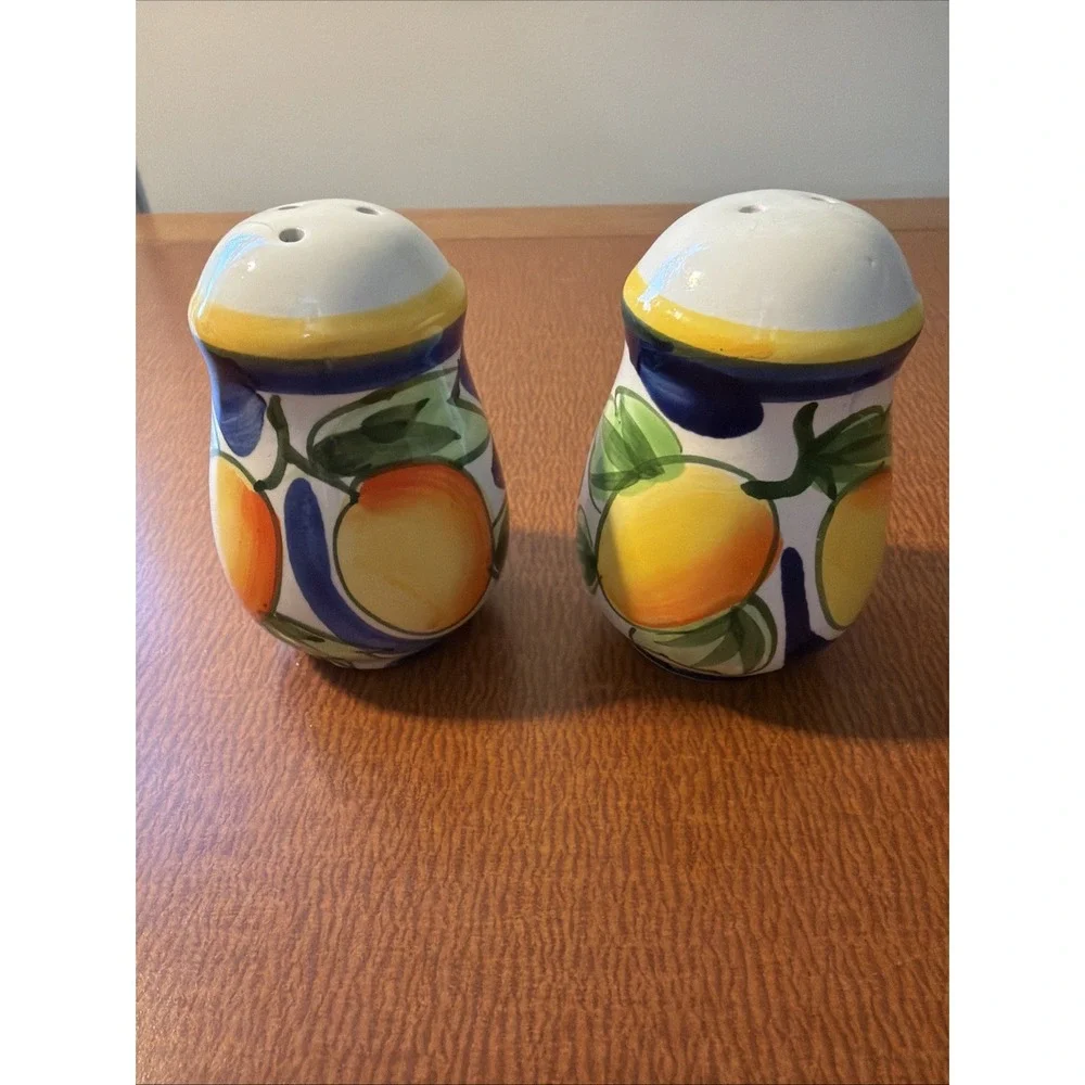 California Pantry Ceramic Salt & Pepper Shakers Hand Painted Peach Vines